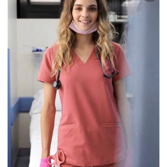 FIGS Pink Quartz Casma Three Pocket Scrub Top - Picture 10 of 10